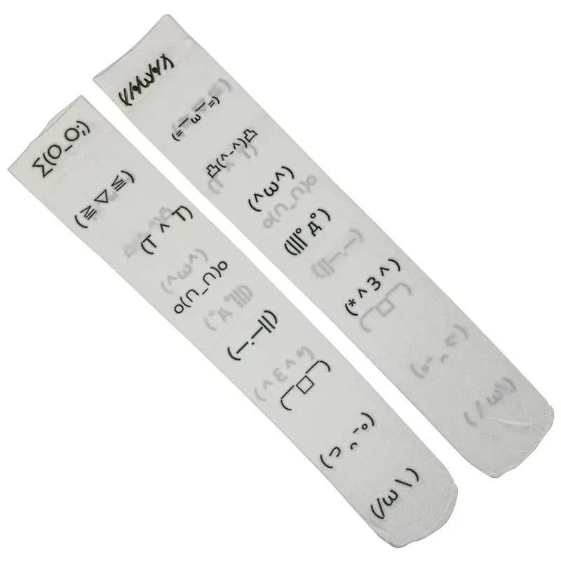 White Kawaii Expression Graffiti Letter Print Long Socks Harajuku Over Knee Thigh High Stockings Y2K Cosplay Cute Socks Kawaii