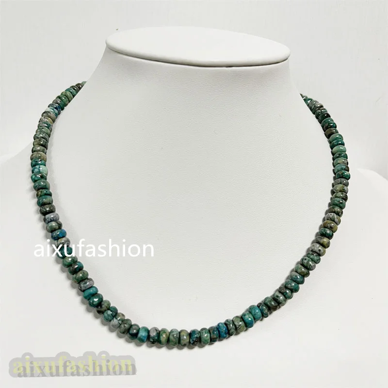 4*6MM Oval Copper Turquoise Stone Necklace Stainless Steel Chain Natural Gemstone Women Jewelry Buckle Chocker