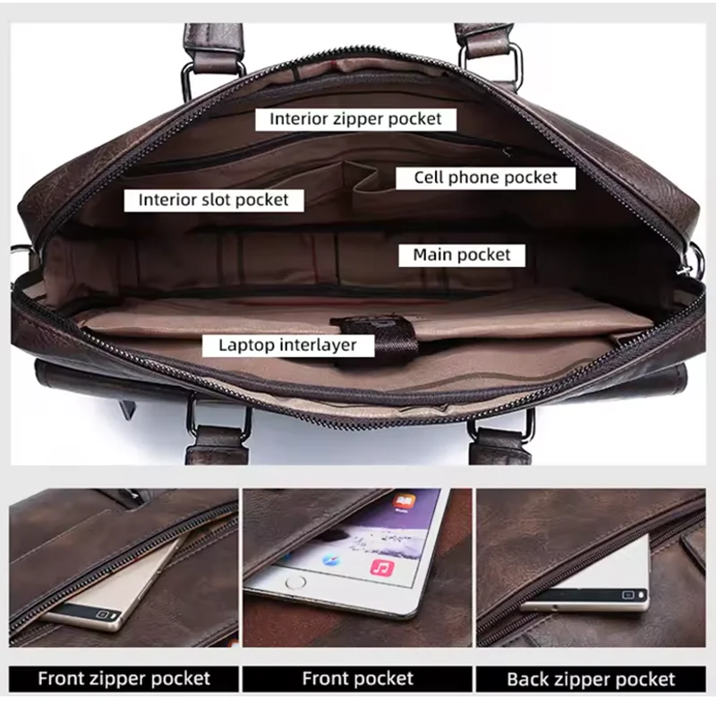 الرجال حقيبة حقيبة عالية الجودة ريترو بولي Leather الجلود الفاخرة حقائب كتف متنقلة رجال الأعمال مكتب حقيبة يد 14 بوصة حقيبة لابتوب