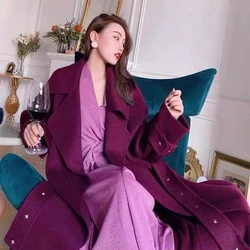 Winter Coat Women Korean Purple Oversized Loose 100% Wool Long Double-sided Cashmere Coat Female 2024 Luxury Fashion Long Jacket