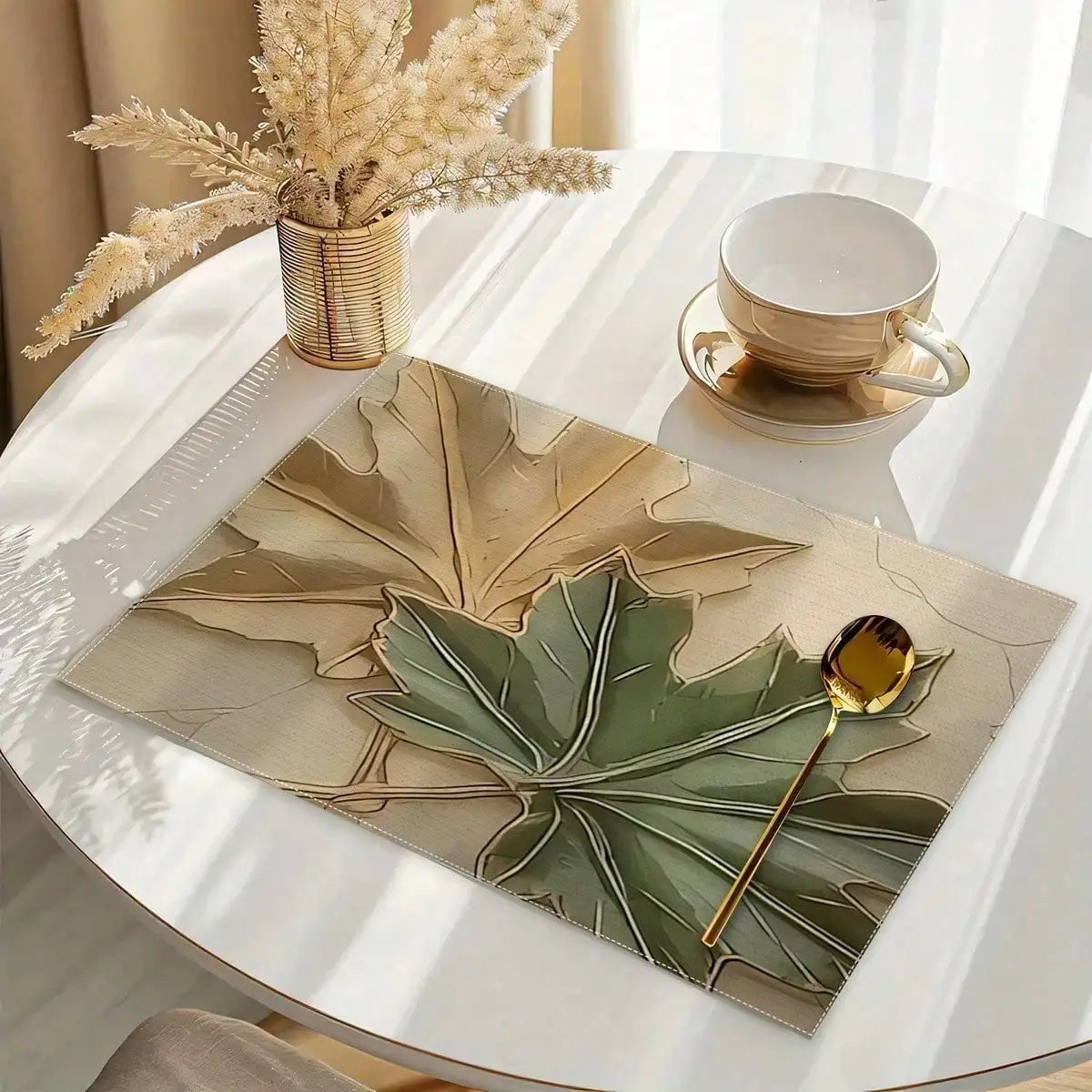4pcs Polyester Placemats - Leaf Print, Machine Washable, Rectangular | Dining Decorat Heat Resistant, Dirty, Hot, And Easy To Clean Placemats, Table Decoration, Holiday Party Layout, Desktop Protection, Can Be Used As Gifts SH251125726884878016