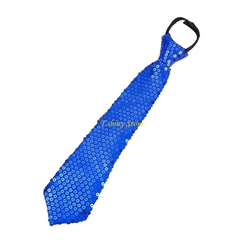 N58F Unisex Pre-Tied Necktie with Adjustable Zipper Glitter Sequins Skinny Collar Tie