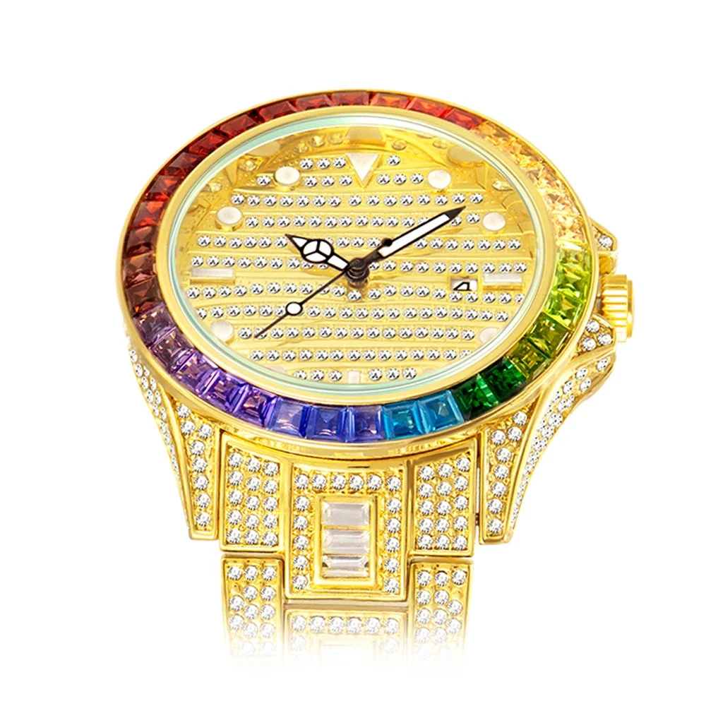 Montre en diamant glacé pour homme, montres à quartz étanches, horloge hip hop pour homme, acier doré, Reloj zones bre, Bling Full AAA, mode