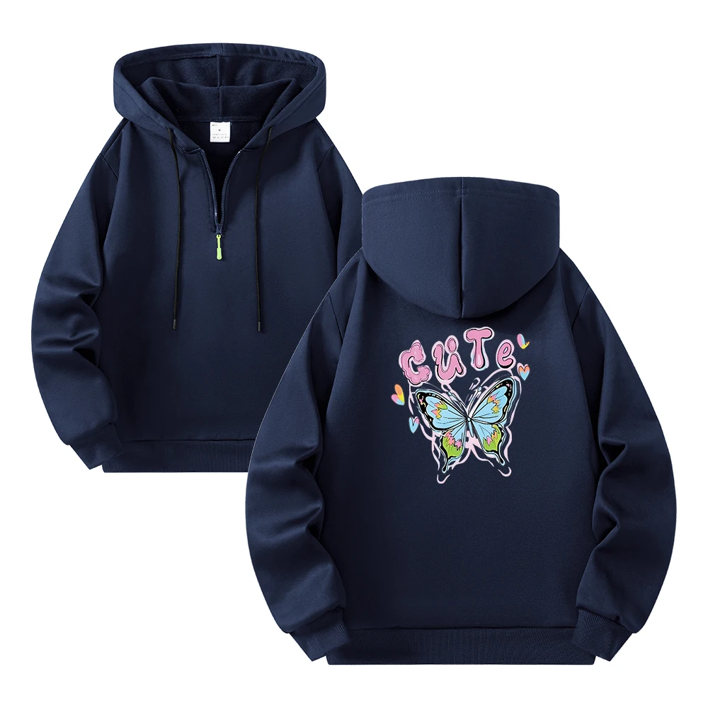 

Y2K Men's Black Half-Zip Hoodie for Wear Travel and Casual Sweatshirt Hip Hop Streetwear Pullover Cute Butterfly Graphic Print