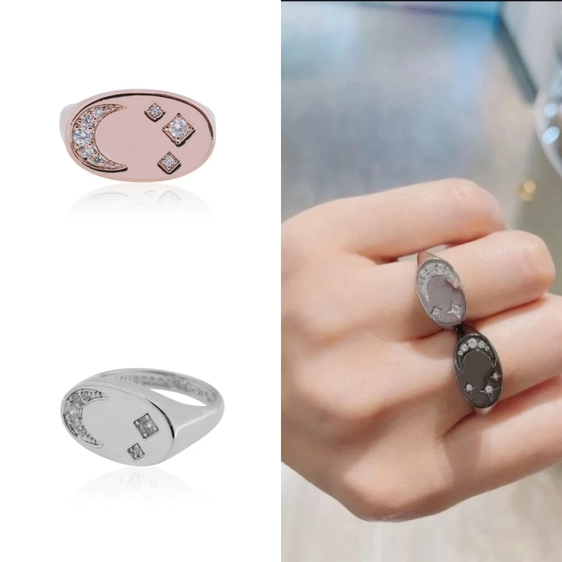 Star Boutique Jewelry Store 2024 New S925 Sterling Silver Trendy Star Moon Ring Women's Light Luxury Couple Simplicity