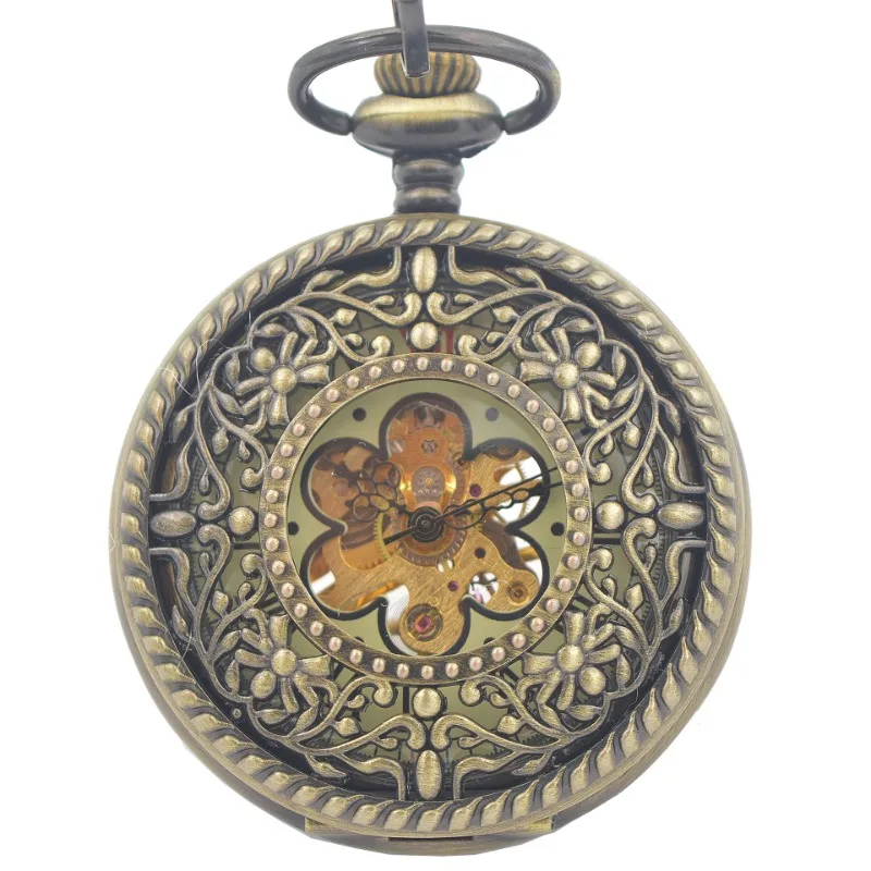 

Manual mechanical pocket watch vintage carved hollow flip bronze creative Roman dial mechanical pocket watch