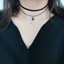 1 a retro fashion personality contracted stars the moon double black leather choker necklace cervical collar neck jewelry neckla