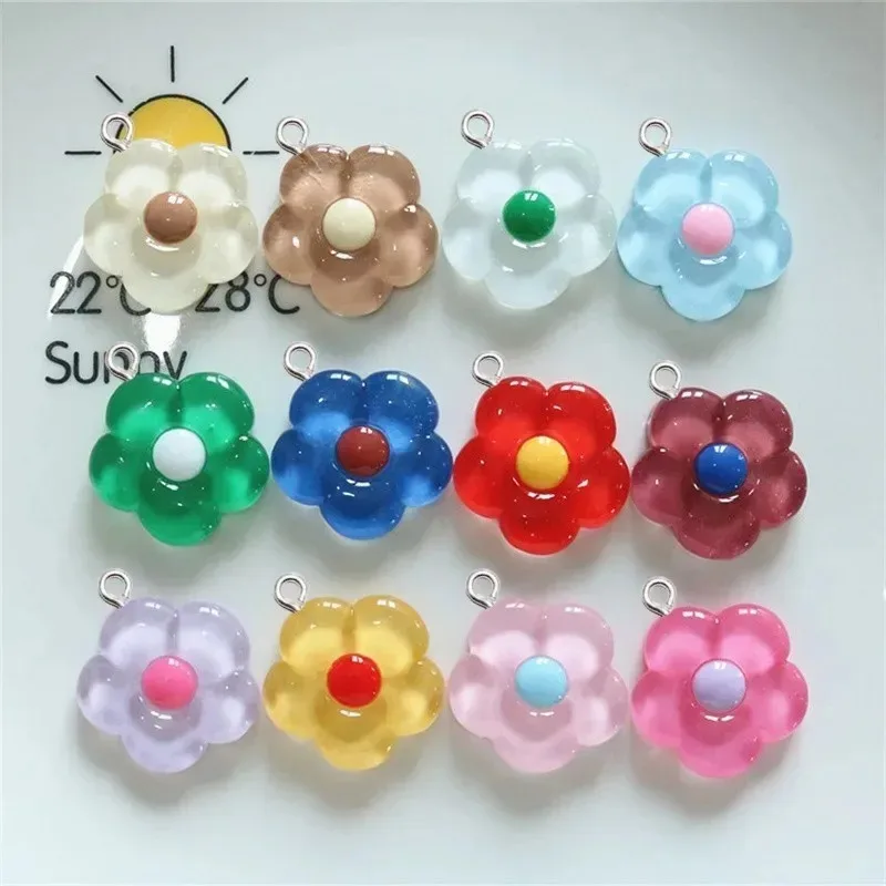 10Pcs Glitter Color Five-Petaled Flower Resin Charms Decor Pendants for DIY Female Earrings Necklace Bracelet Jewelry