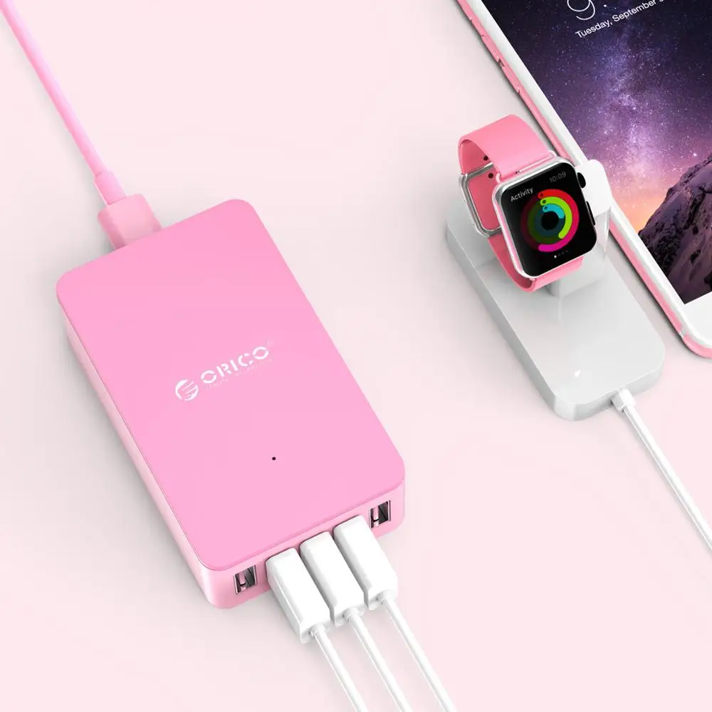 ORICO-cargador USB de 5 puertos, estación de carga de escritorio de 5v, 2.4a, 8A, 40W, para iPhone, Samsung, teléfono móvil y tableta