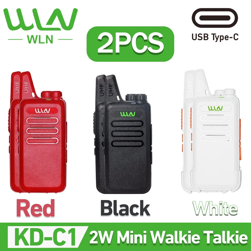 2 uds WLN Walkie Talkie KD-C1Mini Walkie Talkie 2W UHF 400-470 Mhz KD-C1T Radioaficionado tipo C carga MiNi Walkie Talkie