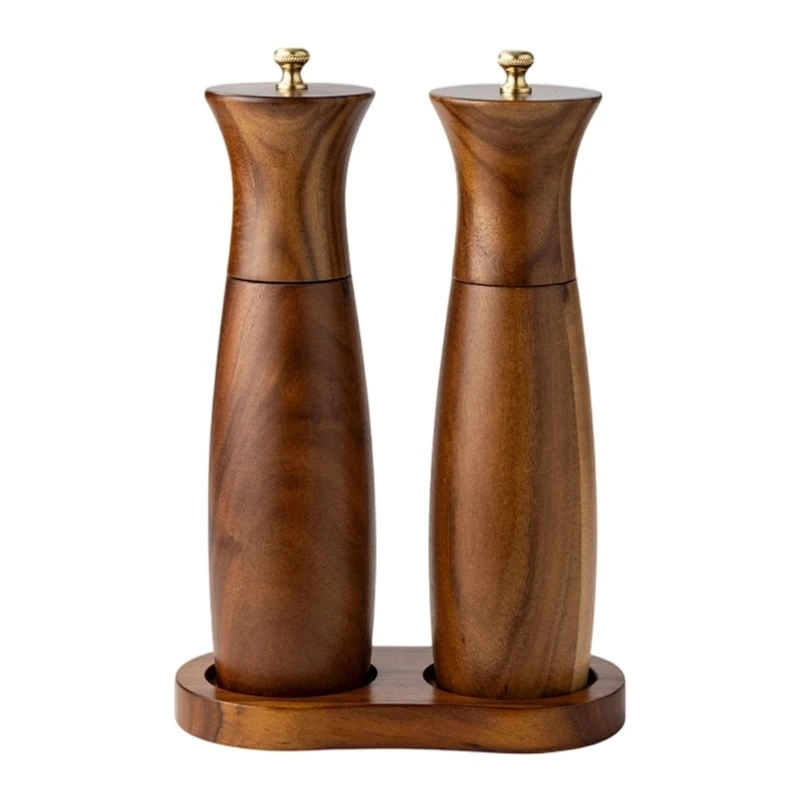 Manual Seasoning Mill Set with Stand, Tall Pair for Kitchen and Dining Use, Smooth Milling Action and Organized Daily 37JD