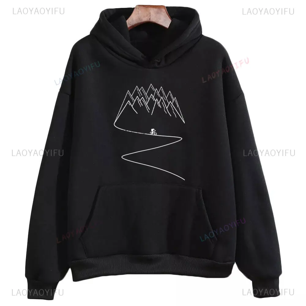 Simple Lines for Mountain Biking Man Hoodie Autumn and Winter Creative Outdoors Drop Shoulder Warm Sweatshirt Fashion Pullover