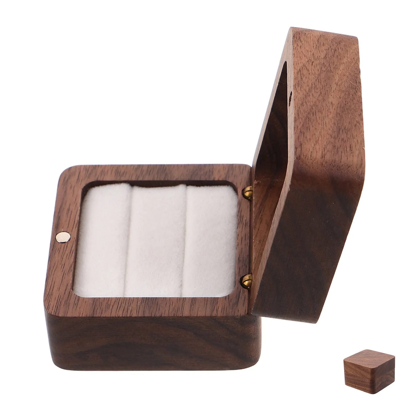 

Wooden Mini Travel Jewelry Box Compact Ring Earrings Pendant Storage Organizer Portable Proposal Engagement Ring Case Small