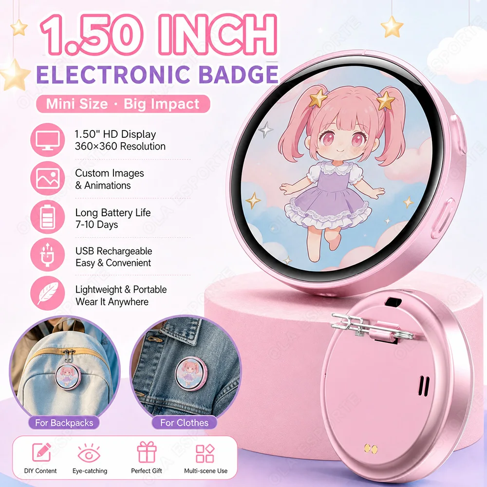 E-Badge 1.50 Inch Electronic Bar Full Touch Electronic Badge Trendy Play Guzi Anime Badge Fashionable And Cool Standby Mode Bw01