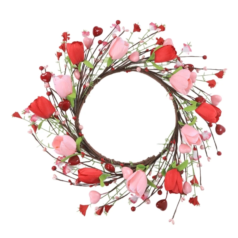 Artificial Silk Flower Wreath with Realistic Berries for Door Wall Window Wedding Valentine's Day Christmas Decoration 15UB
