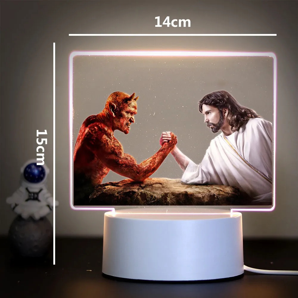 Veilleuses en acrylique de Jésus et Satan pour chambre d\'enfant, lampe d\'anime imprimée, décor de table, cadeau d\'anniversaire