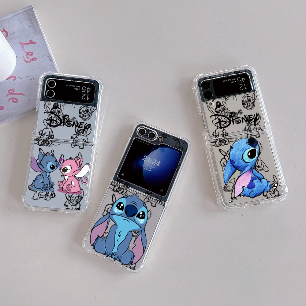 Cute anime couple Stitch Phone Case for Samsung Galaxy Z Flip 3 4 Z Flip 5 6 Z Fold 4 5G PC Soft Anti-fall Back Cover