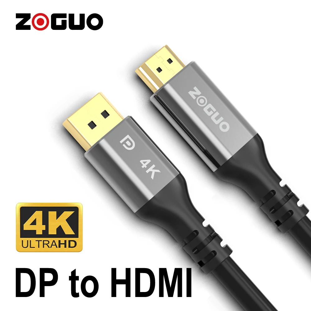 ZOGUO DP to HDMI 4K/30Hz Cable Active Displayport to HDMI Cable 4K/60Hz 1080P For Laptop Projector PC HDTV Monitor