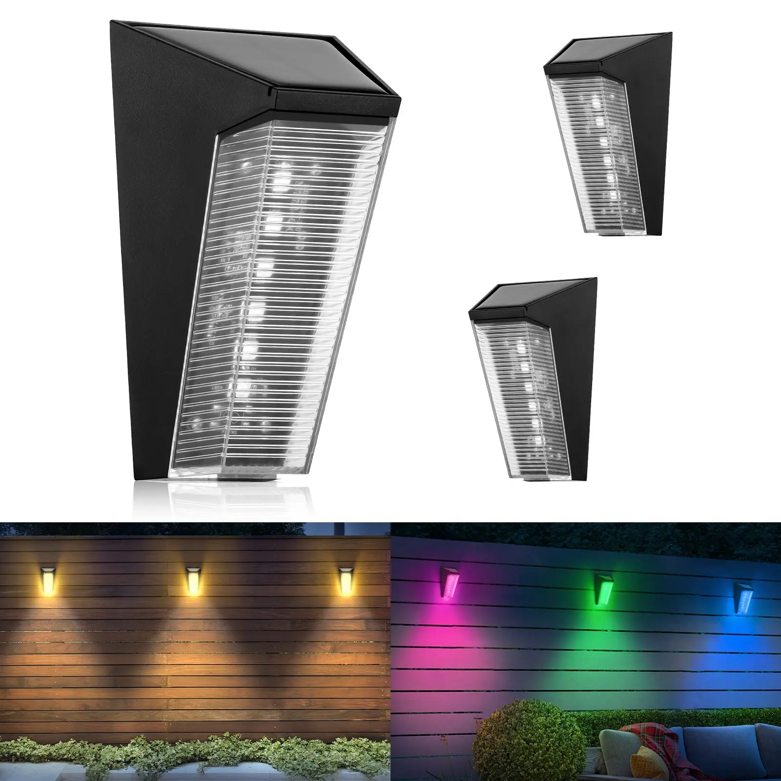 

2pcs Solar Wall Lights Outdoor Fence Lights LED Waterproof Solar Stair Lights Up And Down 7 Color Changing Exterior Patio Lights