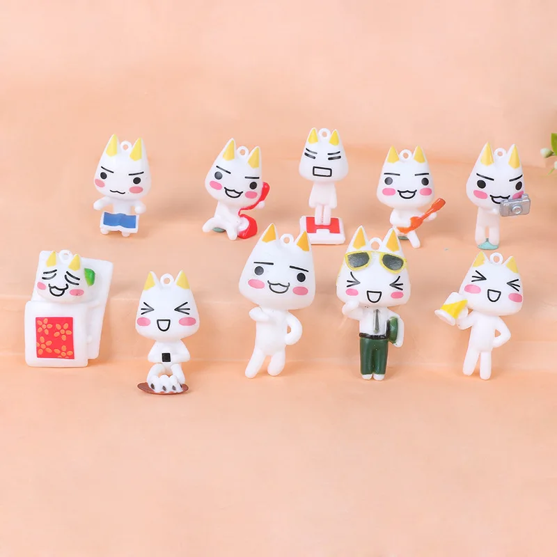 Lote de 10 figuras de acción de anime de gato Kawaii Toro Inoue, bonitas figuras de juguete para colgante de llavero de coche, modelos de llaveros Y2K
