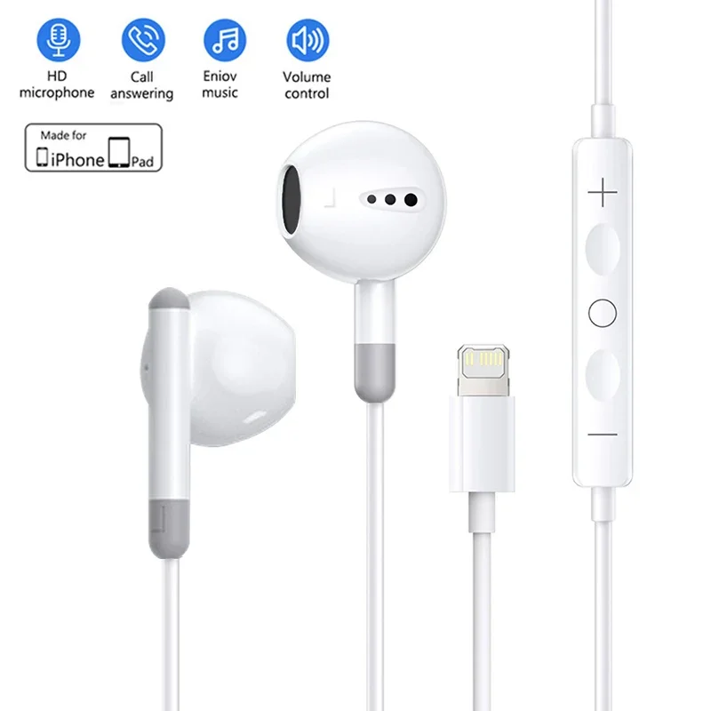 Apple iPhone 14 조명 이어폰 13 12 11 Pro Max XR XS X SE 7 8 6 Plus Bluetooth In Ear 유선 이어 버드 전화 액세서리