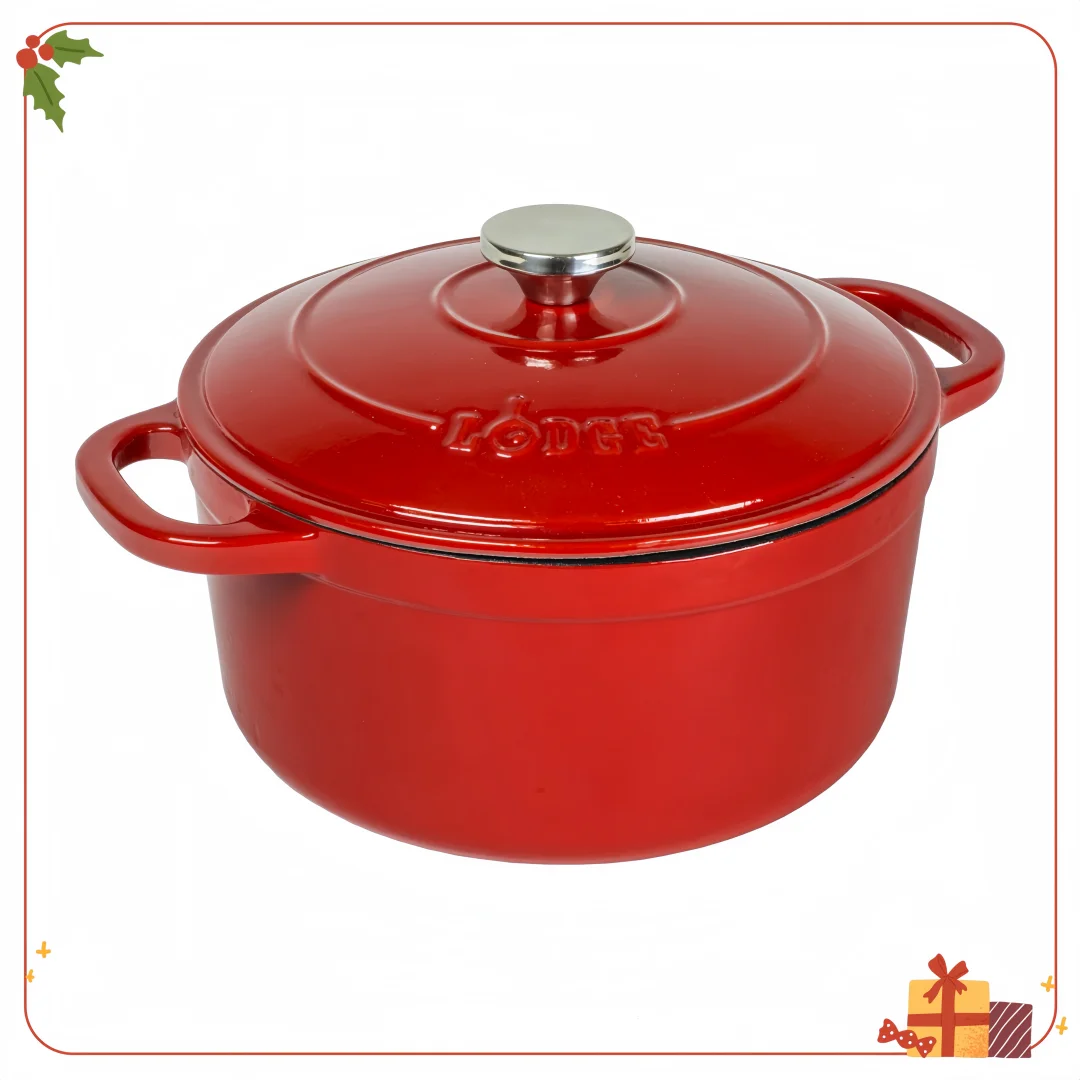 

Lodge Cast Iron Dutch Oven - Stainless Steel Handles, Broil/Bake/Simmer, Heritage Design for Home Chefs