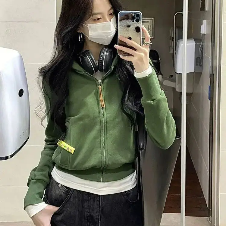 Casual Hoodie Short Winter Jacket Women Green Pink Zip Jacket Women Fashion Tight Coat Streetwear