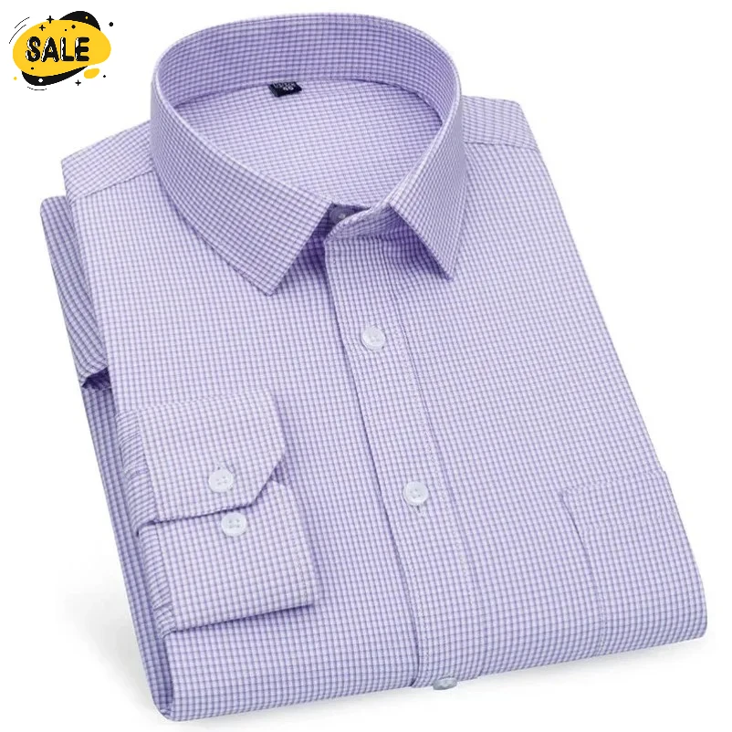 Blau-lila Langarmhemd für Herren – Top-Qualität, Business-Casual, klassisch, kariert, gestreift, kariert, für soziale Anlässe KOACUS