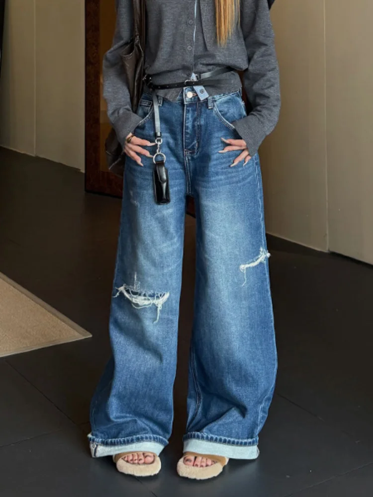 Jeans lavati vintage streetwear strappati moda pantaloni larghi in denim pantaloni casual da donna a vita alta larghi gamba larga retrò Vaqueros