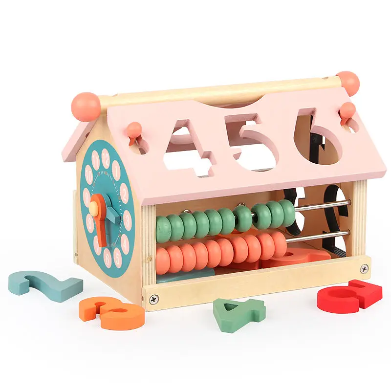 Wooden number bead gear House Shape Sorter Activity Play Set Montessori Educational Learning Color Puzzle Blocks