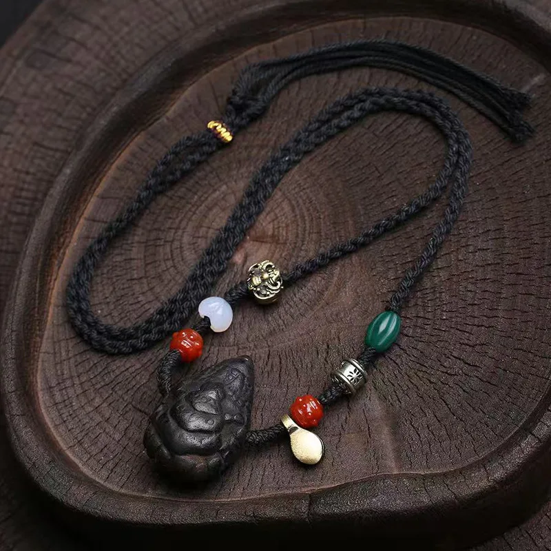 Pendant Sweater Chain Red Agate Handmade Braided Rope Necklace