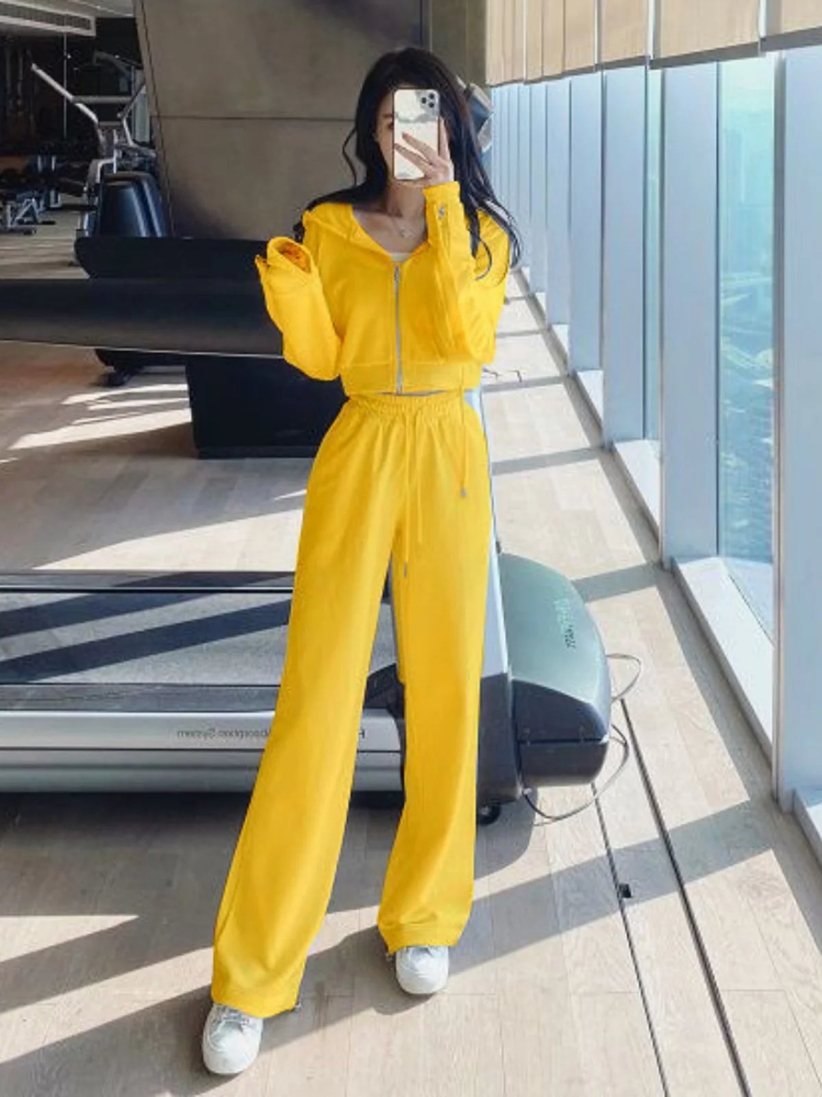 Spring Autumn 2024 New Women\'s Sportswear Set Loose Slimming Fashionable Casual Hoodie Two-Piece Suit Cotton Material