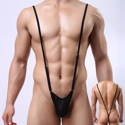 Men's Sexy Jumpsuit Strap Adjustable One-piece Thong T-pants U Convex Pocket Design Elastic Underwear Gay Porn Erotic Bodysuit