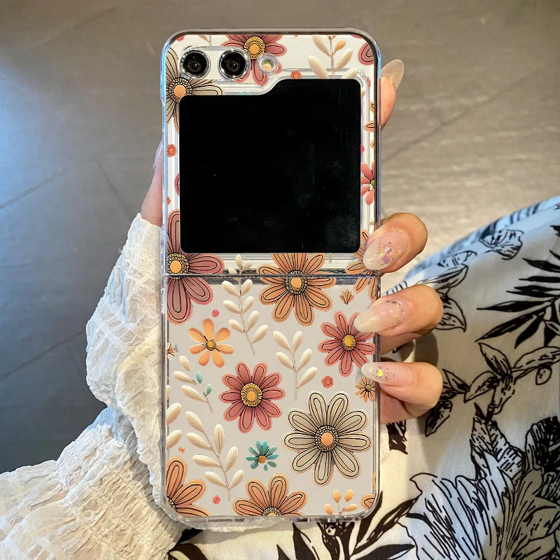 실감나는 꽃무늬 프린트 폰 케이스 (삼성 갤럭시 Z 플립7 FE 플립6 플립5 투명 폴딩 커버, 삼성 Z 플립 3 4 5 6 7 5G 호환)