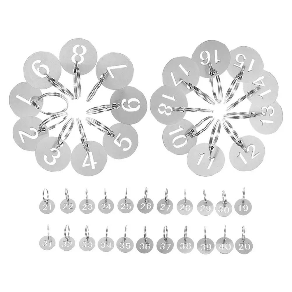 40Pcs Number Plate Keychain Hollow Stainless Steel Round Number Tags for Travel Luggage School Locker Identification Sorting