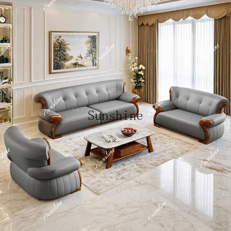 New ebony leather sofa medium and large apartment straight row 123 living room combination  FT
