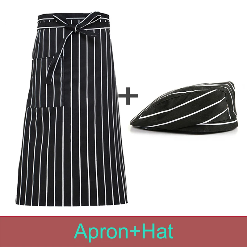 Chef's Apron Hat Set High Quality Unisex Chef Cap Restaurant Kitchen Chef Apron Bakery Cafe Waiter Men and Women Beret Apron