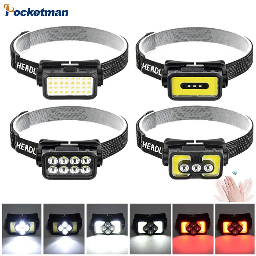 

Bright Led Sensor Headlamp Portable Mini COB HeadLight With 18650 Battery USB Rechargeable Head Flashlight For Fishing Camping