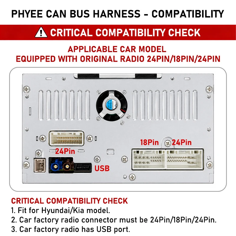 24Pin/18Pin/24Pin Harness CAN Bus Decoder for Hyundai Tucson Elantra Kia Sportage Ceed, SWC, Plug & Play, 16-Pin Android Adapter
