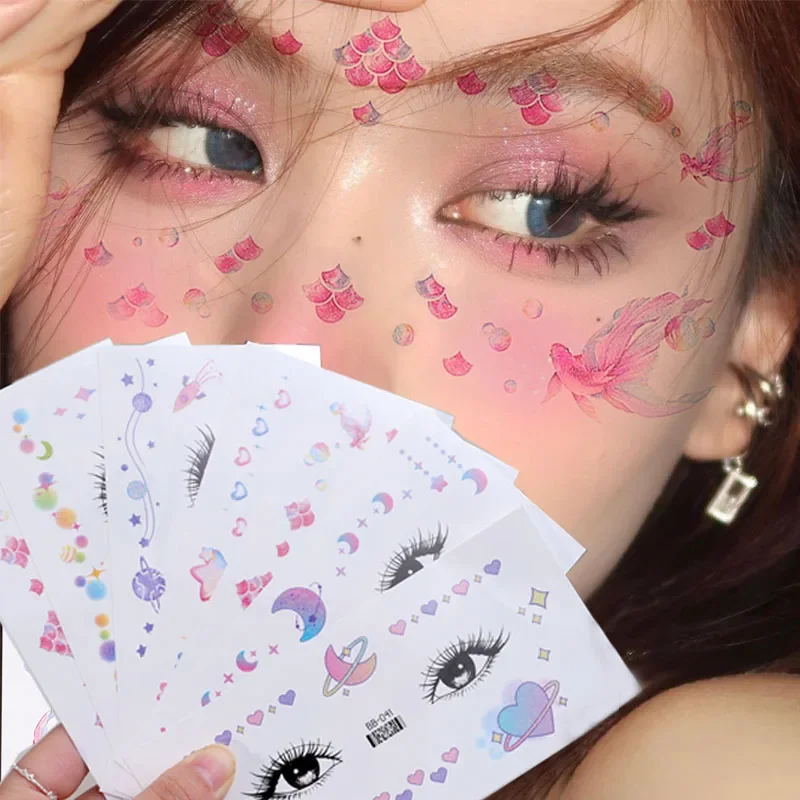 Heart Flower Star Temporary Face Tattoo Sticker Waterproof Lasting Fake Sticker Forehead Eye Music Festival Face Makeup Stickers