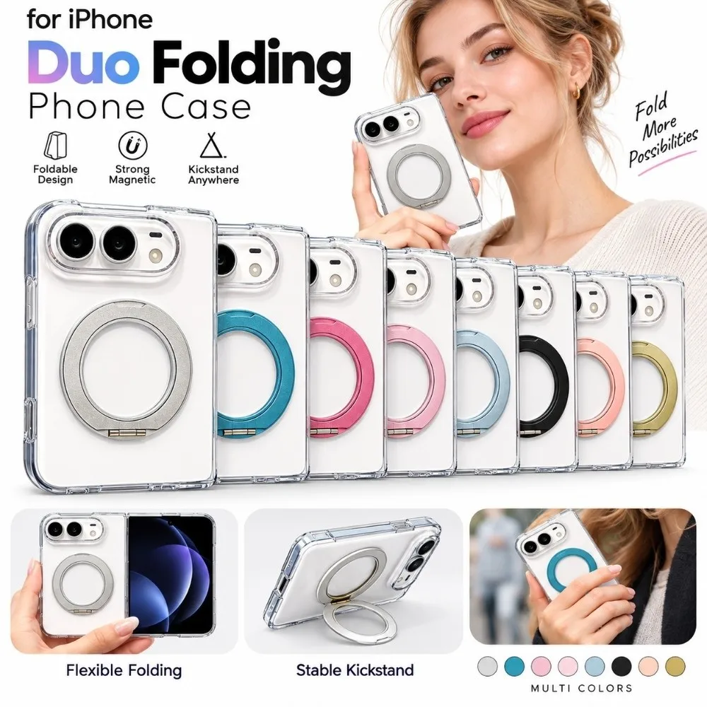 Transparent Folding Phone Case 360 Degree Rotation Two-in-One Clear Phone Cover Full Coverage Shockproof for iPhone Duo