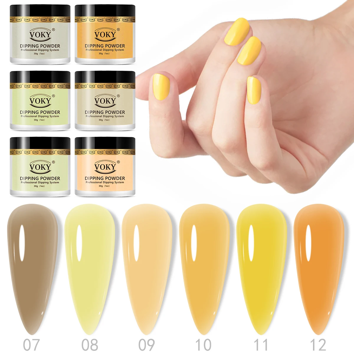 VOKY-Poudre à ongles acrylique longue durée, durcissement sans lampe, végétarien, finition haute brillance, renforce les ongles, 180g, 6 pièces