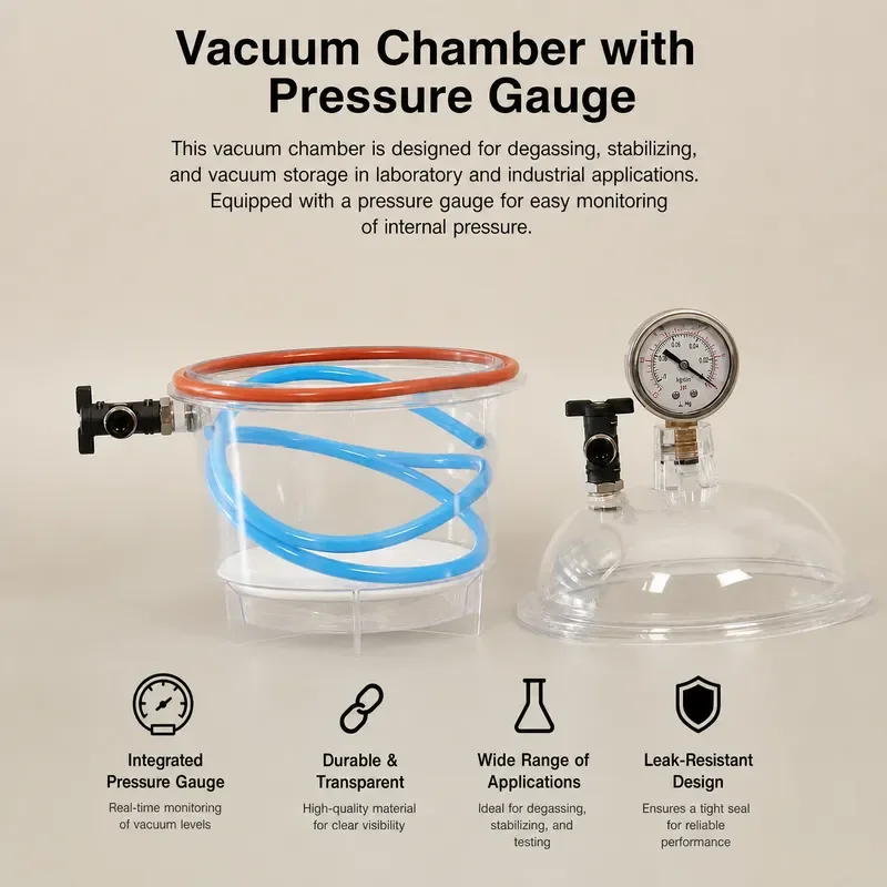 250mm Plastic Vacuum Dryer Laboratory Transparent Drying Apparatus Double Upgrade Ball Valve With Pressure Gauge