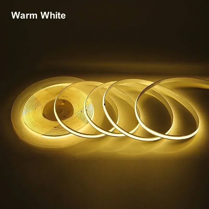 5M 12V COB LED Strip Light 320LEDs/M High Density Flexible Tape Ribbon Warm White Nature White for Kitchen Room Lamp Decoration