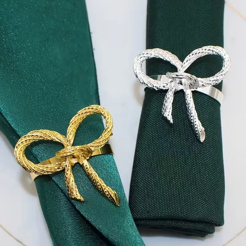 1-12PC Elegant Bow Napkin Ring for Wedding Christmas and Holiday Table Decoration Stylish Dining Accessory for Festive Occasions