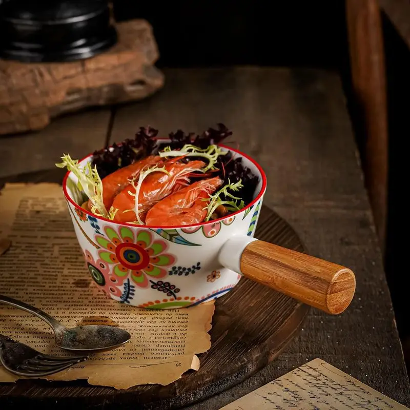 

butterfly love flower handle bowl, salad bowl noodle bowl, rice bowl, household high-value creative dormitory tableware ins
