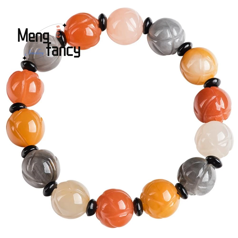 Natural Golden Silk Jade Lotus Flower String Vintage Personalized Bracelet Exquisite Couple Fashion Jewelry Holiday Gift Mascots