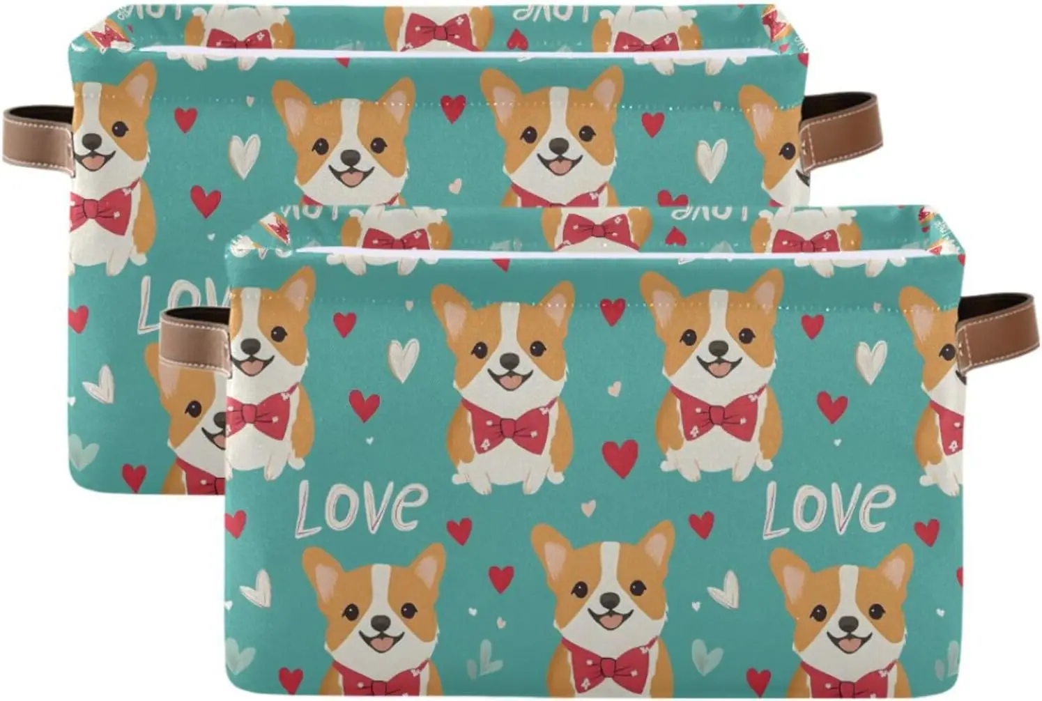 Corgi Pattern Storage Bins with Handles, Collapsible Fabric Baskets for Shelves, Closet & Nursery Organizer, 14.2x10.2x8.3 IN