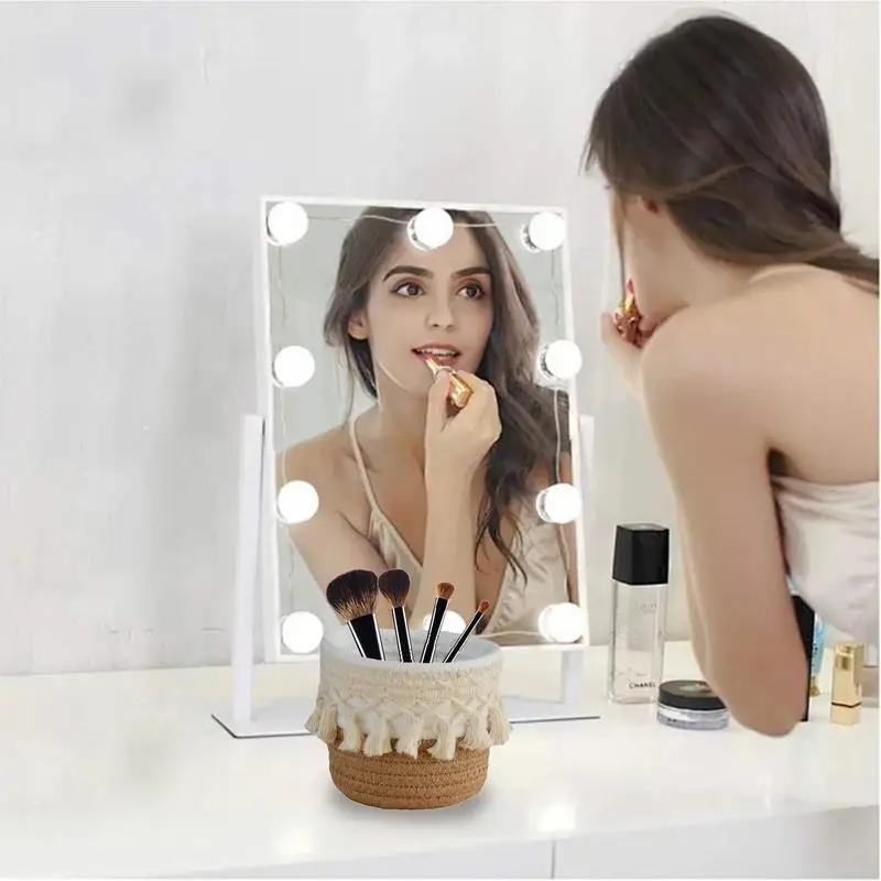 Boho Decor Baskets For Pen Hand-Woven Safe Storage Basket Brush Holder Boho Decor Basket Multi-Functional Display Cases For