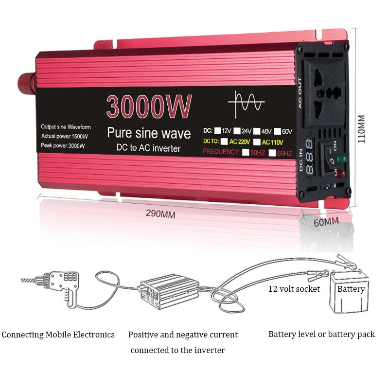 

Pure Sine Wave Inverter 12V/24V To 110V/220V Voltage Transformer Power Converter Solar Inverter Home Adapter Power Supply Invert